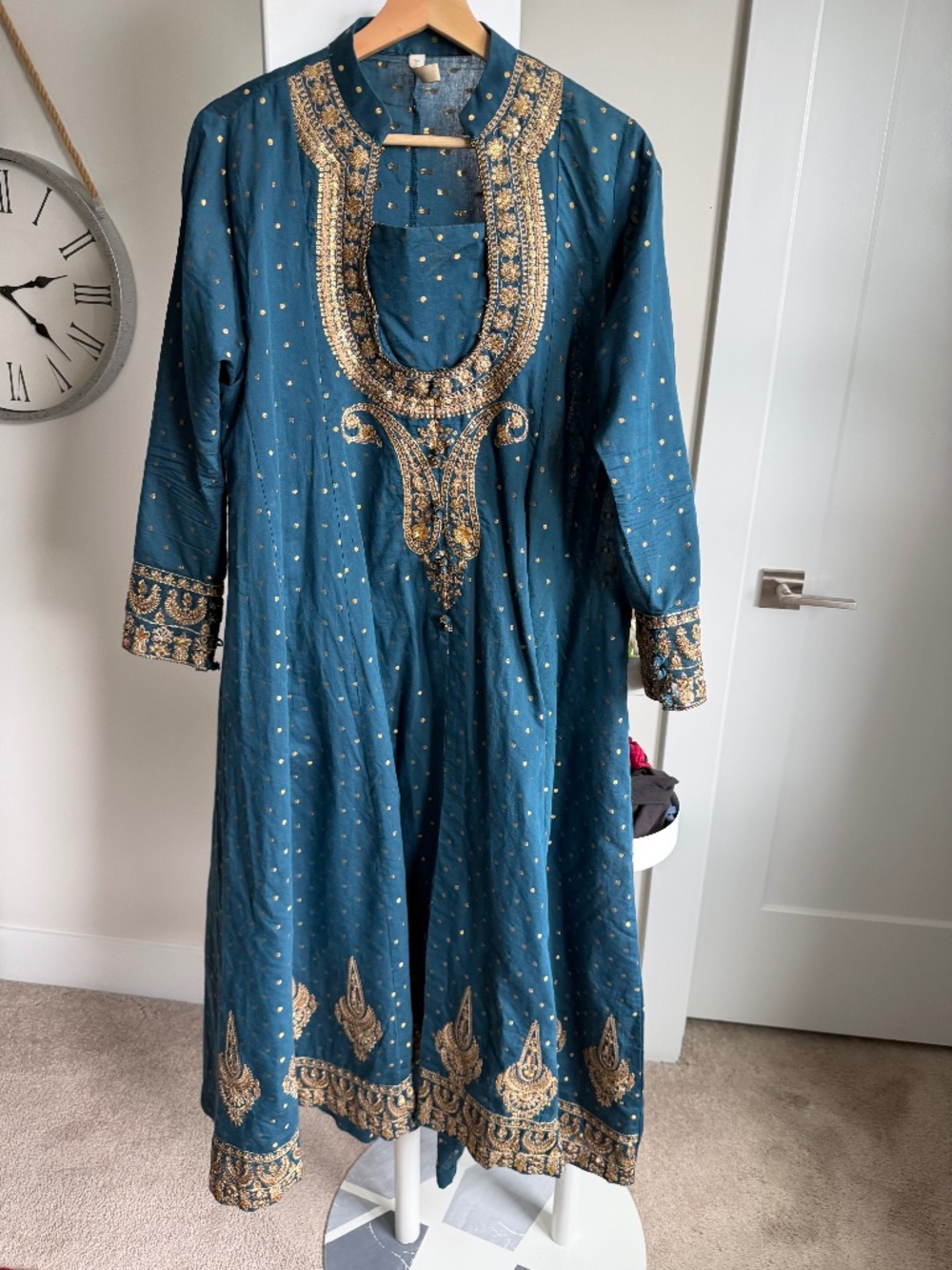 ETHNIC Teal Blue & Gold Embroidered Anarkali